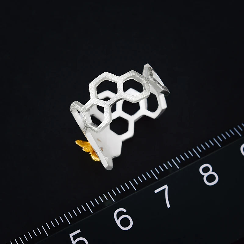 Golden Bee Honeycomb Ring