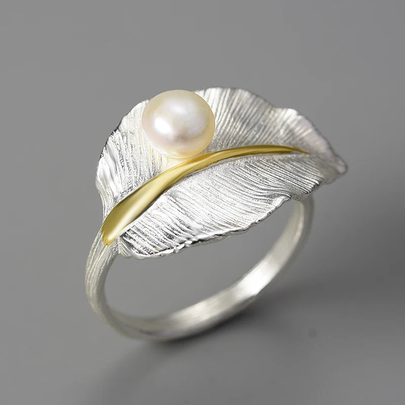 Pearl On A Leaf Ring