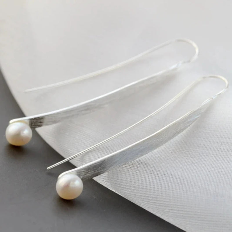 Silver Stream Pearl Earrings